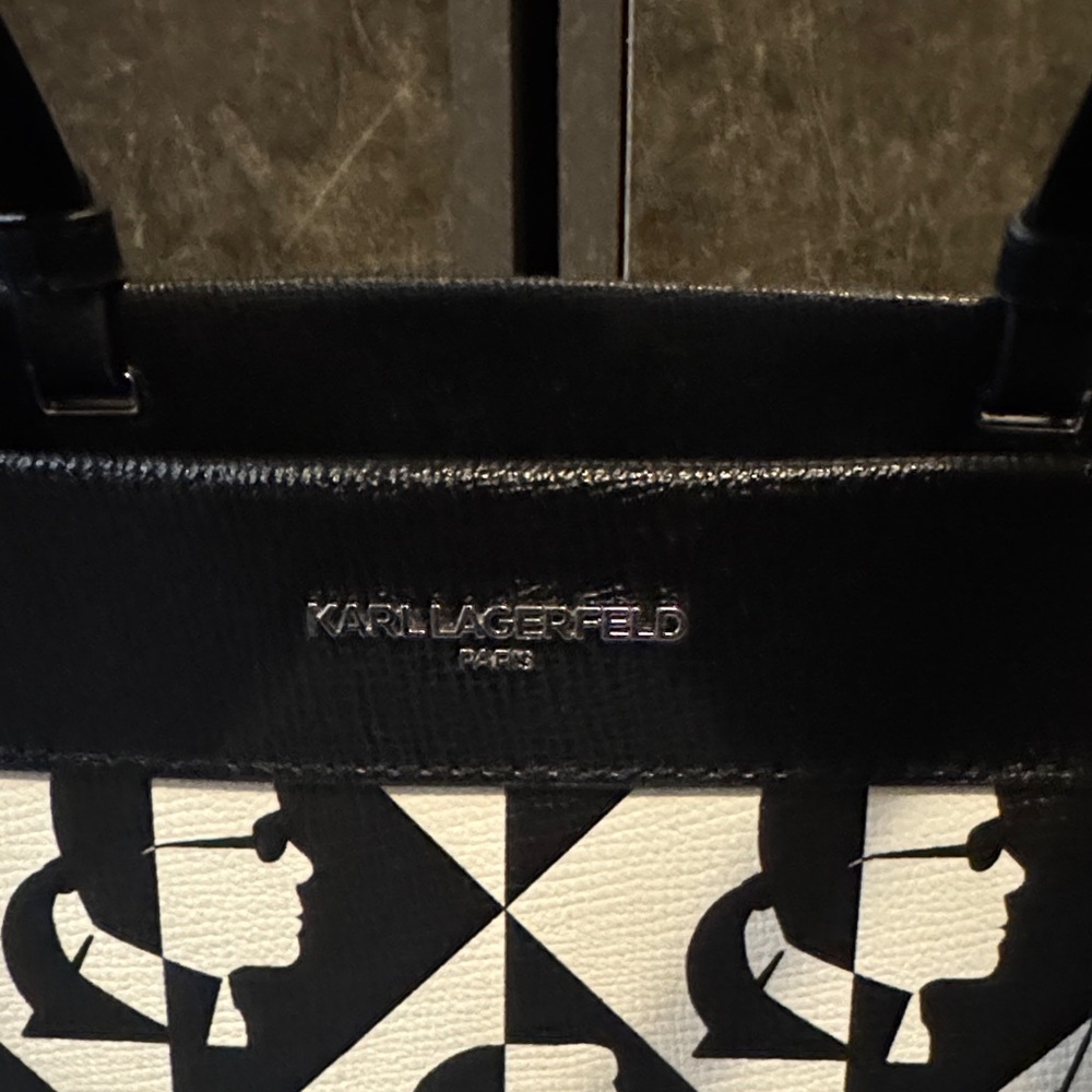 Karl Lagerfeld Black and White Geometric Logo Tote With Dustbag - Picture 3 of 13